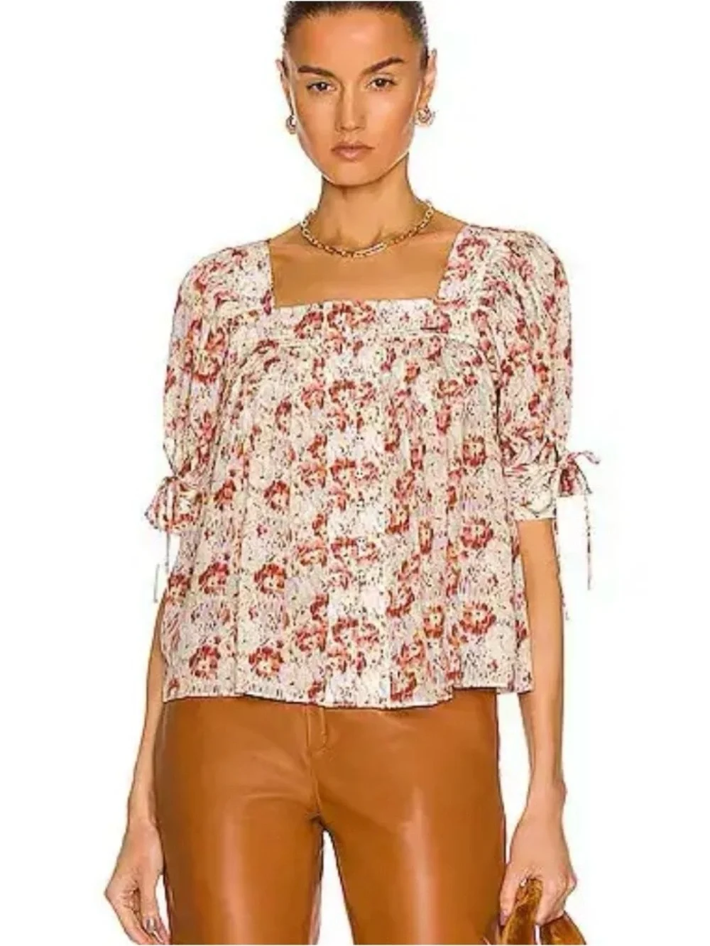 Ulla Johnson Lorraine Blouse Cream Blouse with Rust Wisteria color